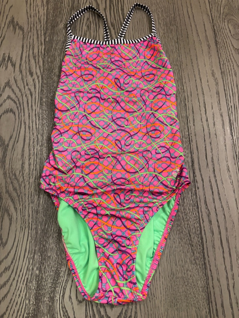 Source Unknown Pink & Neon Green Patterned One-Piece Swimsuit